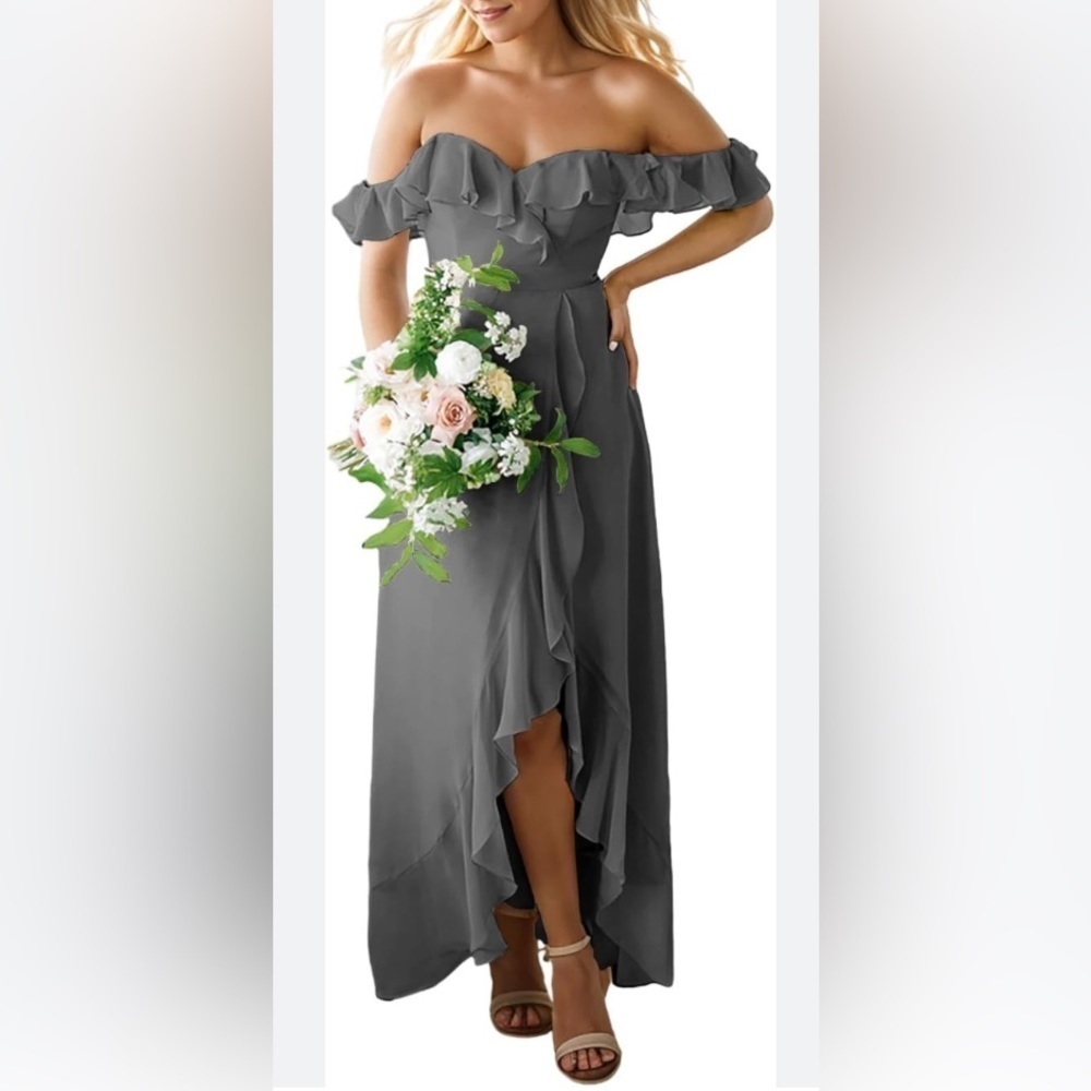 🆕Faded Rose Olive Off Shoulder Asymmetrical Dress M🆕